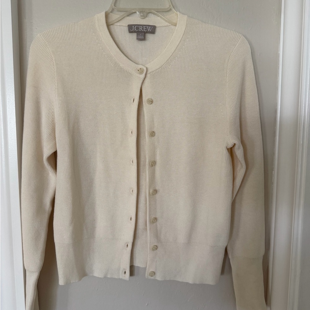 J. Crew Ivory Knit Crewneck Button Cardigan